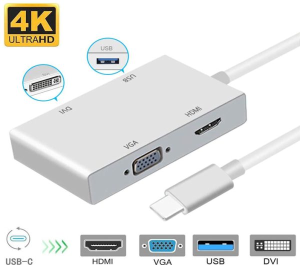 تبدیل IFORTECH 4K TYPE-C TO 4 in 1 IF-BOX HDMI/VGA/DVI/USB3.0