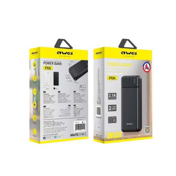پاوربانک اوی 2U+1C اوی AWEI P6K LED 20000mah 10.5W - Image 2